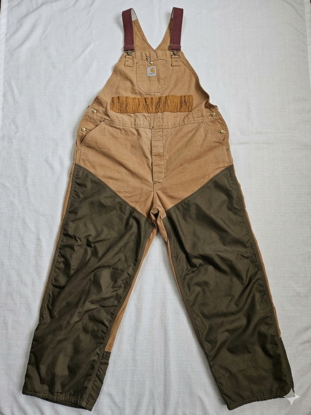Vintage Carhartt BU256 Hunting Bib Overalls Brush Pants Brown/Olive Men's 44-46